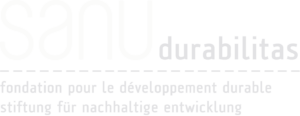 Logo de Sanu Durabilitas en blanc.