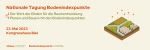 Visual_Nationale_Tagung_BodenQI Visual zur Bewerbung des ersten nationalen BodenQI-Austauschtages mit dem Titel "Der Wert der Böden für die Raumentwicklung – Planen und Bauen mit den Bodenindexpunkten", am 23. Mai 2023 in Biel.